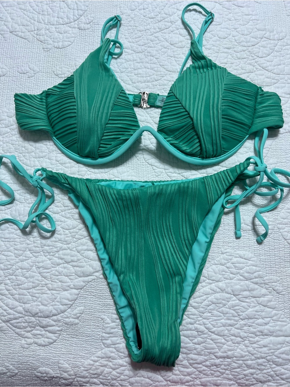 Zaful Tie Back Tie Side Bikini Swimsuit Size XL Green 2 piece #111